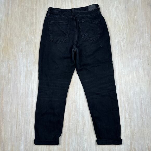 American Eagle Black Mom Jean Dark Wash High Rise Distressed Denim Jeans 4 - Picture 12 of 15